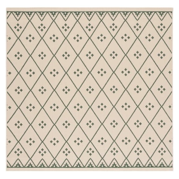 SAFAVIEH Courtyard Cori Bordered Indoor/Outdoor Area Rug, Beige/Green, 6'7" x 6'7" Square