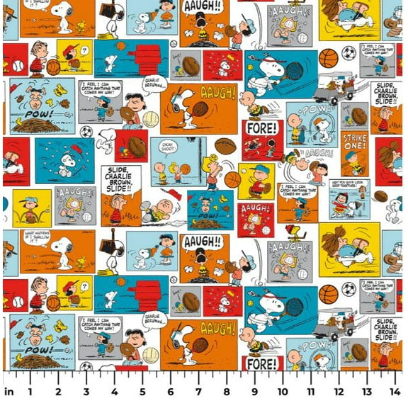 Cotton Peanuts Charlie Brown and Friends Sports Comic Snoopy Woodstock Officially Licensed by Springs Creative Multicolor Cotton Fabric Print by the Yard (78736-A62028)