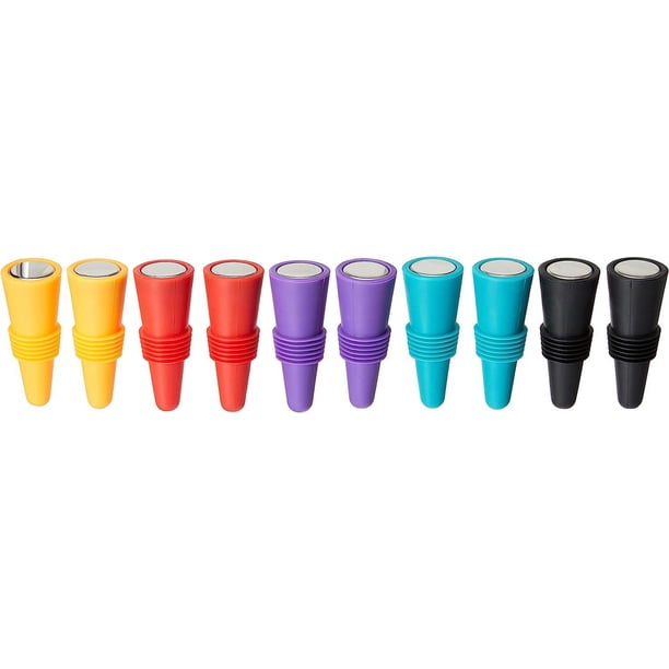 Tapones de silicona reutilizables para botellas de vino (juego de 10), rojo, azul, naranja, morado y negro