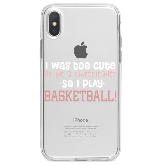 DistinctInk Clear Shockproof Hybrid Case for iPhone XR (6.1" Screen) - TPU Bumper Acrylic Back Tempered Glass Screen Protector - Too Cute to Be a Cheerleader Play Basketball