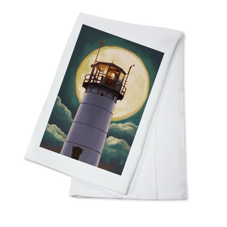 

Cape Cod Massachusetts Chatham Light and Full Moon (100% Cotton Tea Towel Decorative Hand Towel Kitchen and Home)