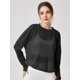 thumbnail image 5 of Blusa de Entrenamiento Holgada de Larga con Transparente para Mujer, Cuello Redondo y Mangas Largas Negro M, 5 of 9