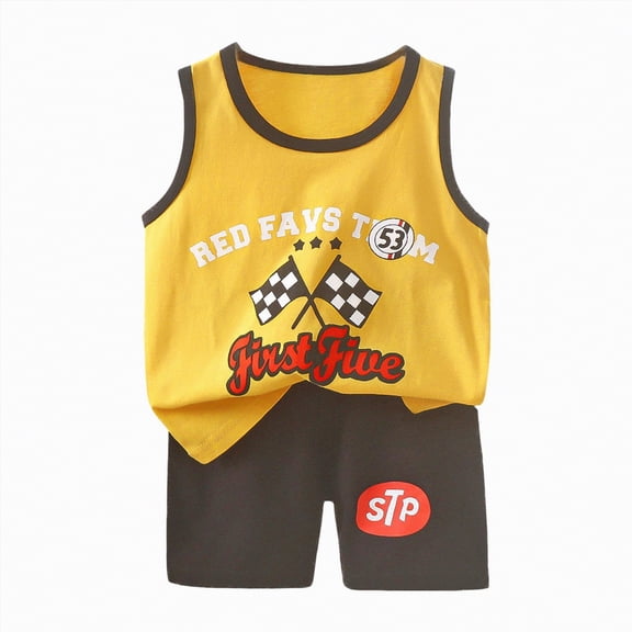 TOWED22 Infant Boy Summer Clothes 2pcs Sets Sleeveless Tank Top Tee   Cute Graphic Elastic Shorts Casual Outfits(Yellow,6-9 M)