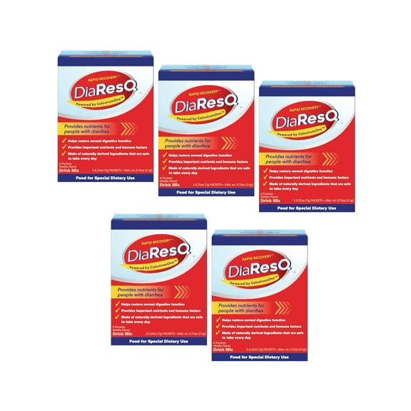 5 Pack Rapid Recovery DiaResQ Diarrhea Relief, .25oz Per Packet, 3 Packets Each
