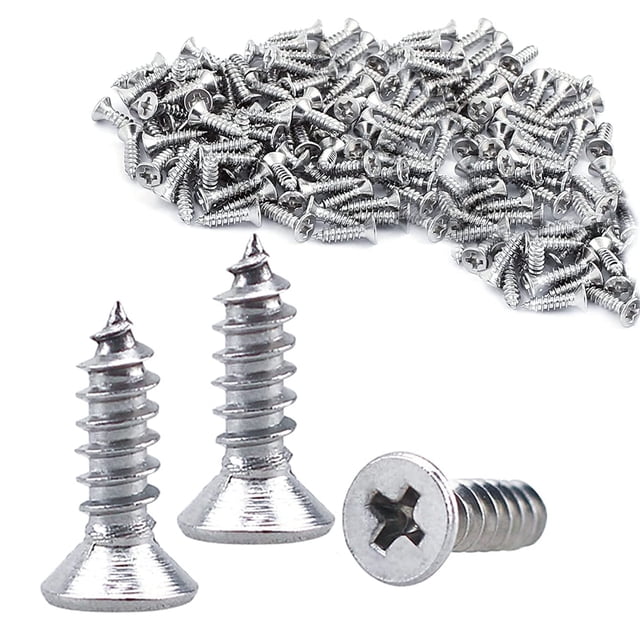 200 tornillos para madera sailing M3 x 10 mm tornillos autorroscantes cabeza plana, lote color plata, tornillos galvanizados de rosca completa con cabeza avellanada Phillips en primer plano y montón al fondo; adecuados para proyectos de carpintería y bricolaje, también usados frecuentemente para fijar herrajes pequeños.