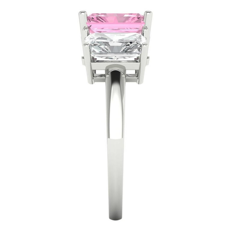 ●ONE BRILLIANT● AmyraOB530Silver Pink 5009360811 4 ct Brilliant Emerald Cut VVS1 Pink Zircon 14k White Solid