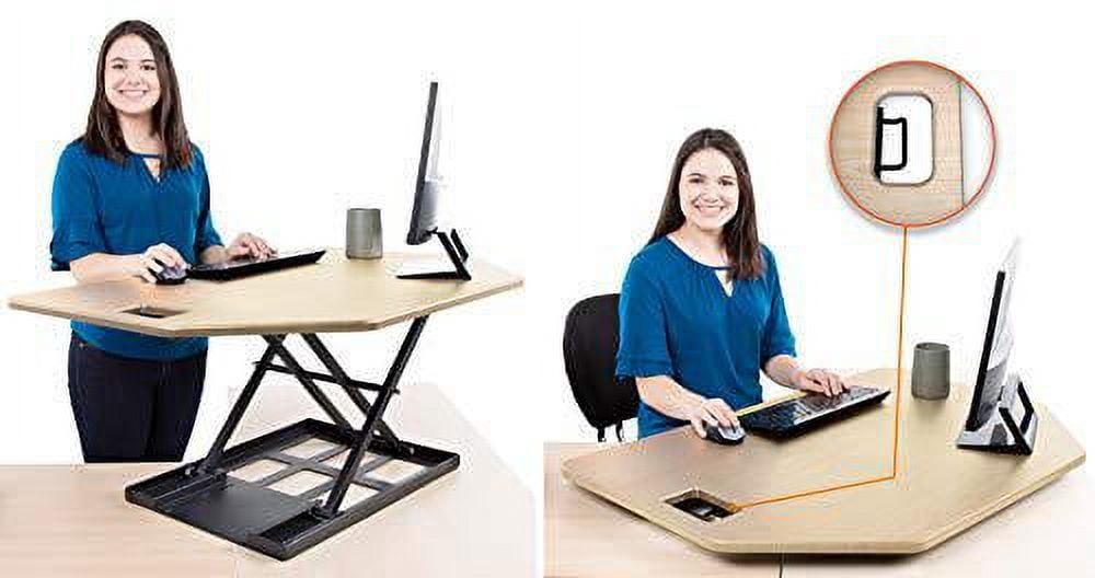 stand steady x-elite pro corner standing desk | 40 inch corner sit to stand desk converter ideal for cubicles and l shaped desks! easy height-adjustable and fully assembled! (maple)