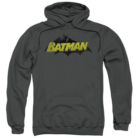 Batman Classic Comic Logo Adult Pullover Hoodie Sweatshirt Charcoal