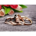 thumbnail image 3 of Milgrain 10k Rose Gold 3 Carat Black Diamond Moissanite Engagement Ring Trio Set Wedding Ring 8x5mm Pear Shape Curved V-Shape Stacking Matching Wedding Band Art Deco Halo Ring, 3 of 5