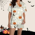 thumbnail image 1 of Pyjama pour Femmes en Satin Imprimé Graphique, Mignon, Tenue de Nuit, Boutons, Hauts à Manches Courtes, Ensembles de Shorts, 1 of 5