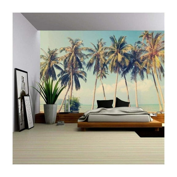 wall26 - Vintage Tropical Palm Trees on a Beach - Removable Wall Mural | Self-Adhesive Large Wallpaper - 100x144 inches