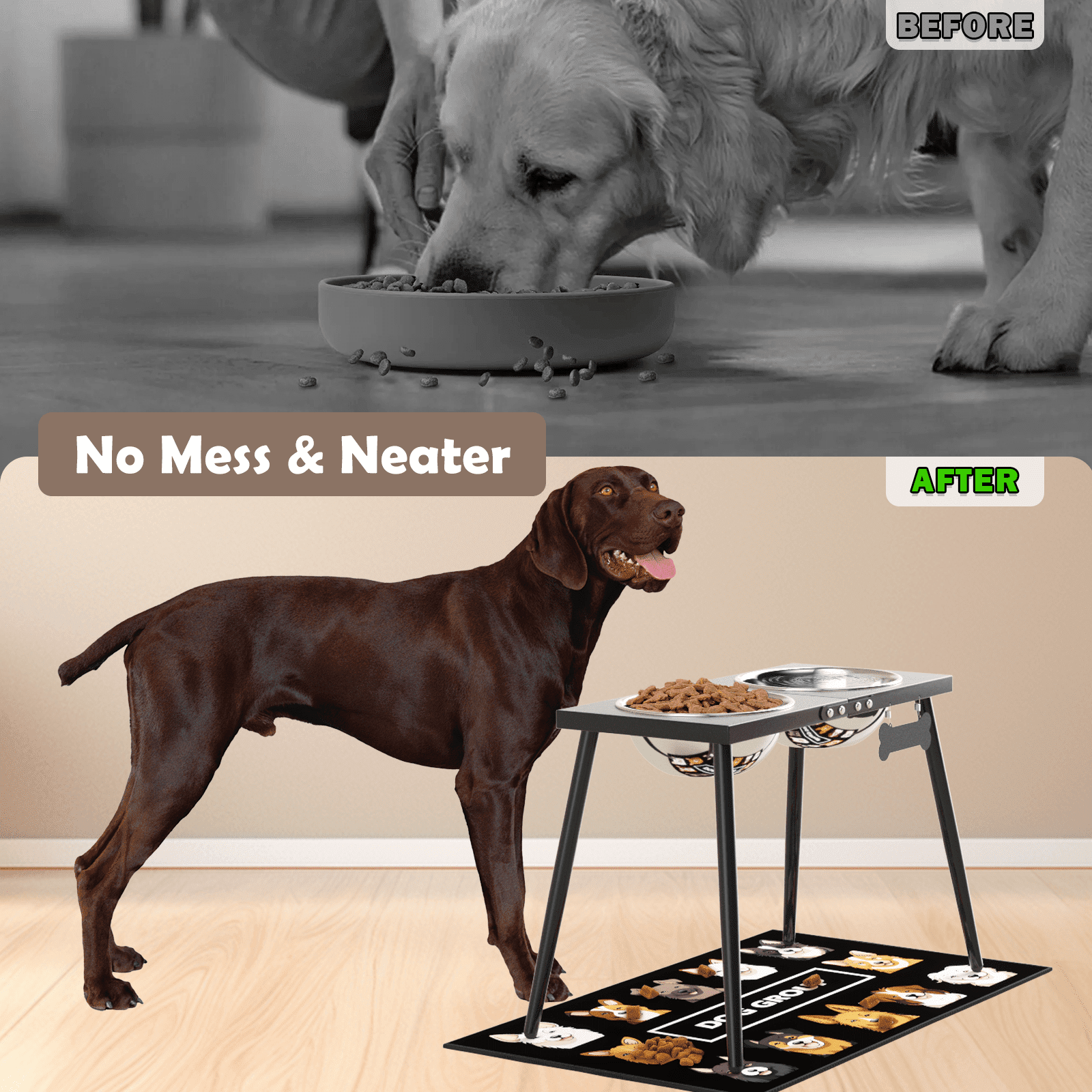 Metal Elevated Dog Bowls, 17in Tall Raised Dog Bowl Stand, Dog Food Bowls with 3000ml Stainless Steel Bowls and Sprill Proof Mat for Extra Large Dogs, Dog Food & Water Bowls