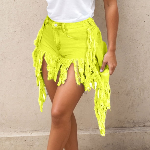 WILLBEST Pantalones Cortos Casuales para Mujer, Cómodos y Versátiles, con Detalle de Flecos para Fiesta de Verano, Discoteca, Tejido Elástico y Transpirable. XXXL