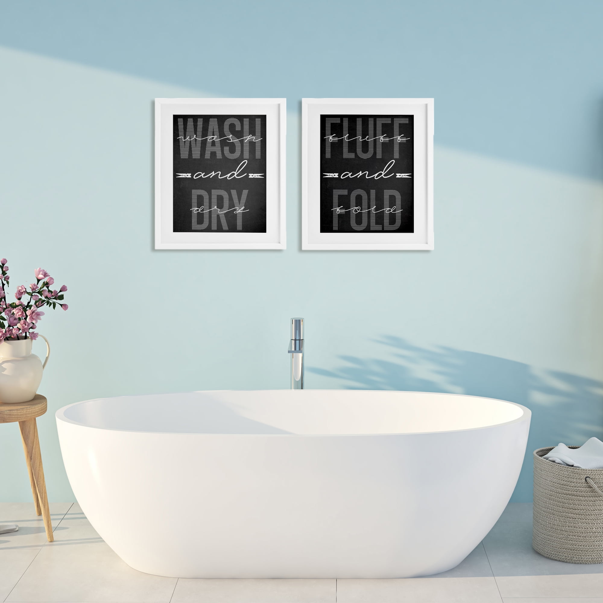 Laundry Words in Black 2 Piece White Framed Print Under Glass Set, design by Marcus Prime
