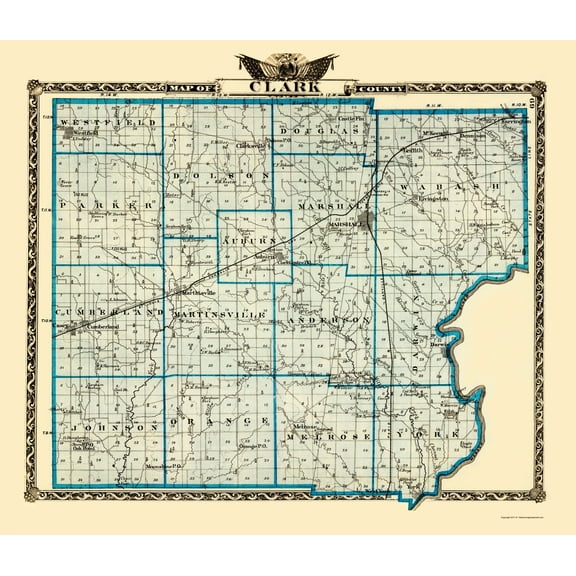 Historic County Map - Clark County Illinois  - Warner 1870 - 23 x 26.72 - Vintage Wall Art