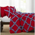 thumbnail image 3 of D.N.G. BEDDINGS 3 Piece Luxury Two Tone Diamond Ruffle Pattern Comforter Set Premium Super Soft, All Season 800 Thread Count, 100% Egyptian Cotton, Super King Size Medium Blue/Red Solid Color, 3 of 4