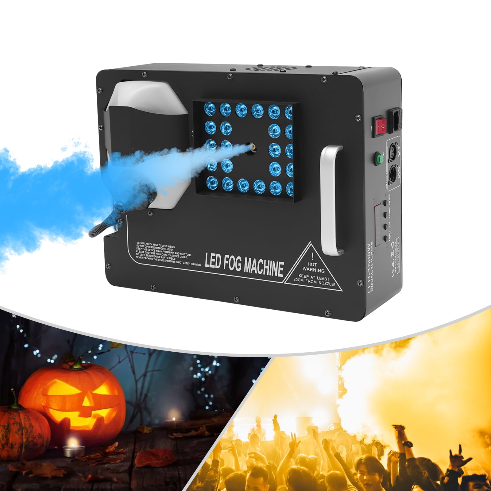 Smoke Fog Machine DMX DJ Party Vertical Spray Fog Stage Light RGB 24 LED Light for Wedding Ceremonies, Haunted Houses, Halloween, parties, Christmas, Clubs, DJ Performances and Stage Effect