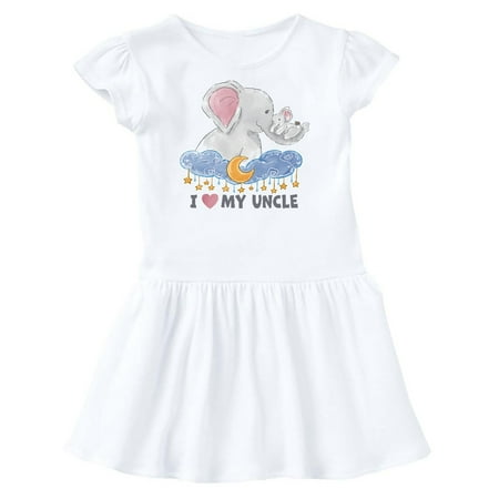 

Inktastic I Love My Uncle Cute Elephants with Moon and Stars Gift Toddler Girl Dress