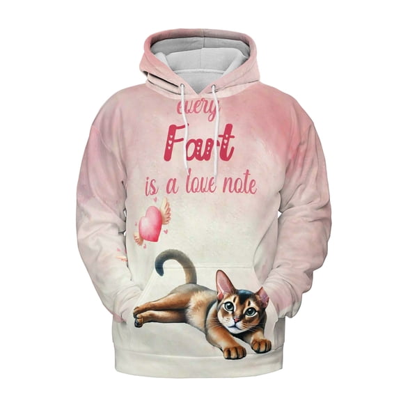 Every Fart is Love Note Abyssinian Guilty Face Happy Valentine's All Over Print 3D Hoodie Unisex Merch Hoodies Cat Lover Kitten Owner Gifts - 01016