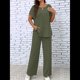 thumbnail image 4 of Conjunto de 2 Piezas para Mujer: Top Informal de Corta y Pantalón de Color Liso. Conjunto de 2 Piezas. Verde S, 4 of 8
