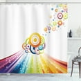 thumbnail image 1 of Vintage Rainbow Shower Curtain, Colorful Stripes Wave and Bullseye Circles Pattern with Stars Illustration, Fabric Bathroom Set with Hooks, 69W X 84L Inches Extra Long, Multicolor, by Ambesonne, 1 of 3