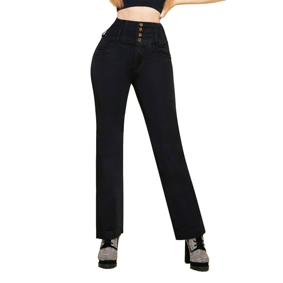 Jeans SAVI JEANS Colombiano Gabardina Mujer Talle Alto Botón Plata Recto Negro 7
