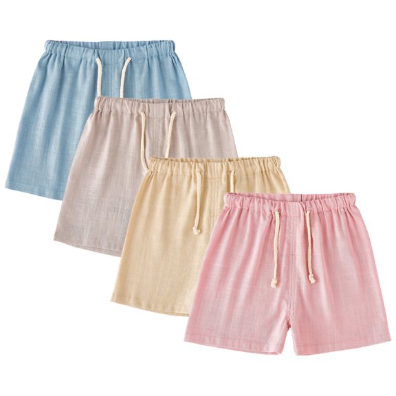 FLMEI Baby Kids Boys Girls Shorts Infant Casual Cotton Linen Shorts Pants Summer Boys Elastic Waist Anti-Mosquito Shorts for Toddler 0-6 Years Old