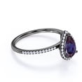 thumbnail image 4 of JeenMata Huge 1.25 Carat Pear Cut Lab Created Alexandrite and Natural Moissanite Halo Half Eternity Engagement Ring in 18k Black Gold over Silver, 4 of 4