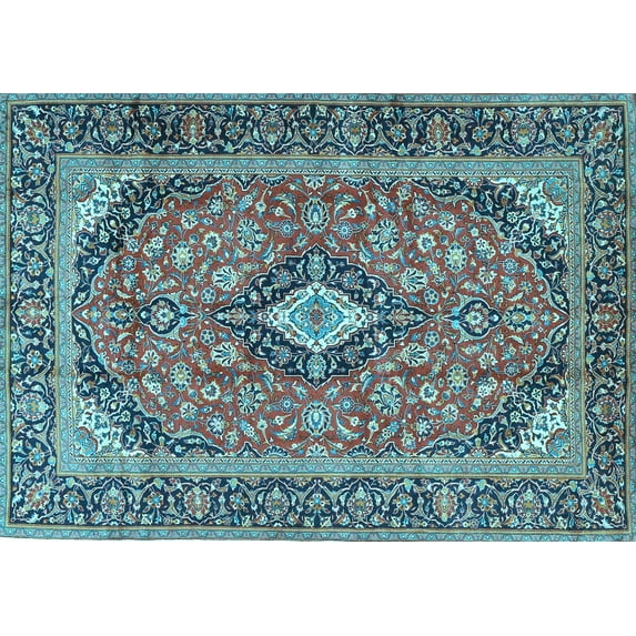 Ahgly Company Indoor Rectangle Medallion Light Blue Traditional Area Rugs, 8' x 10'