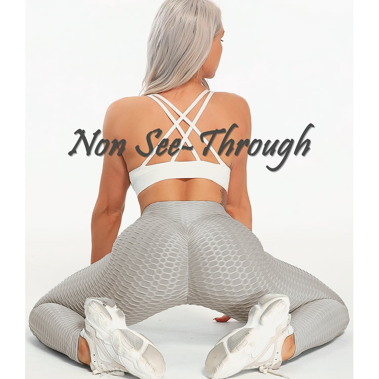 SEASUM Women's High Waist Yoga Leggings Tummy Control Butt Lift Tights  Textured Workout Running Pants Gray L 