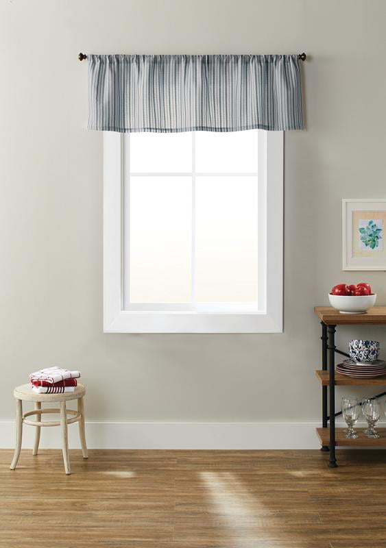 Better Homes & Gardens Ticking Stripe Light Filtering Rod Pocket Kitchen Curtain Tier and Valance Set, 3 Piece, Blue, 56 x 36