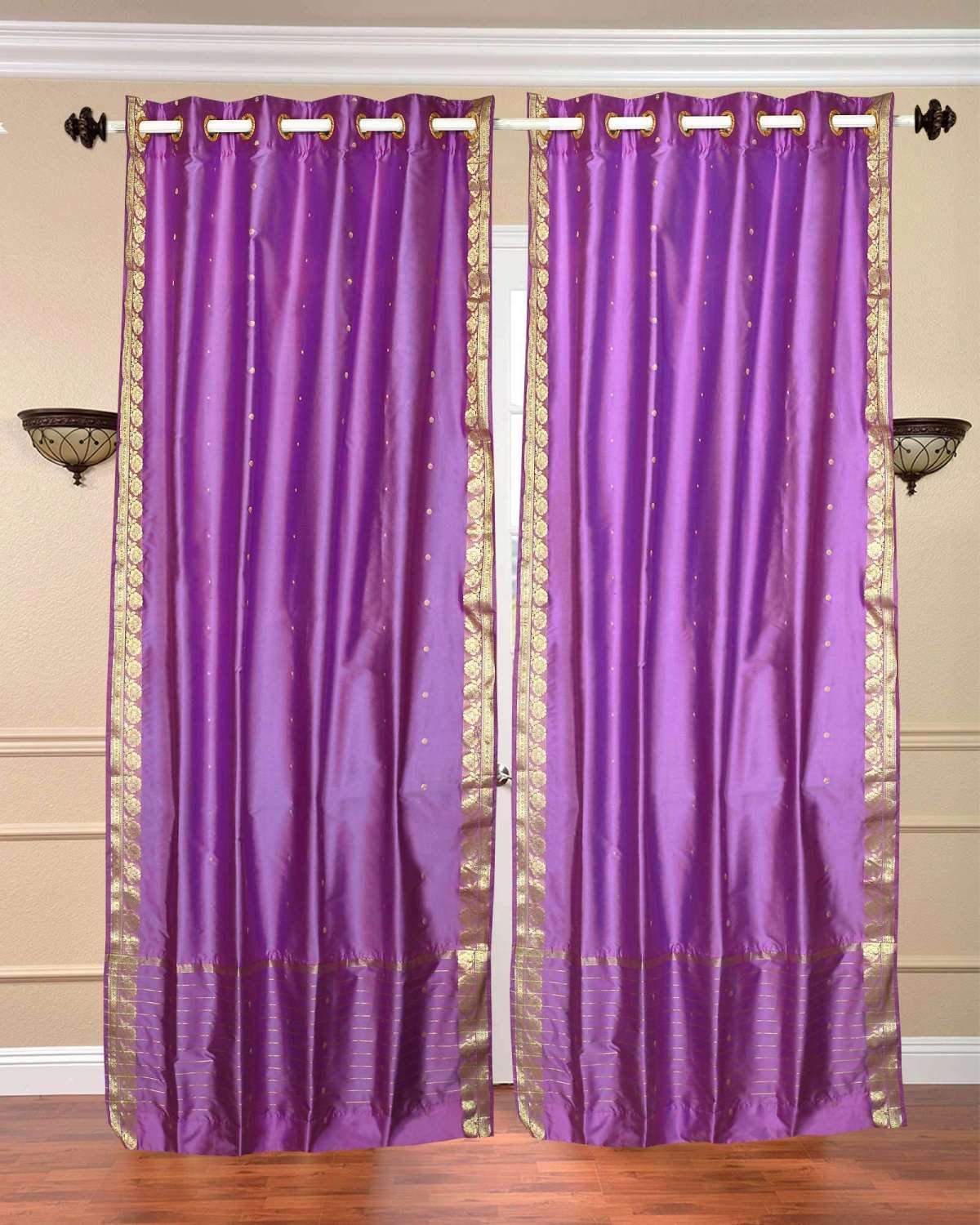 Lavender Ring Top Sheer Sari Curtain Drape Panel Piece