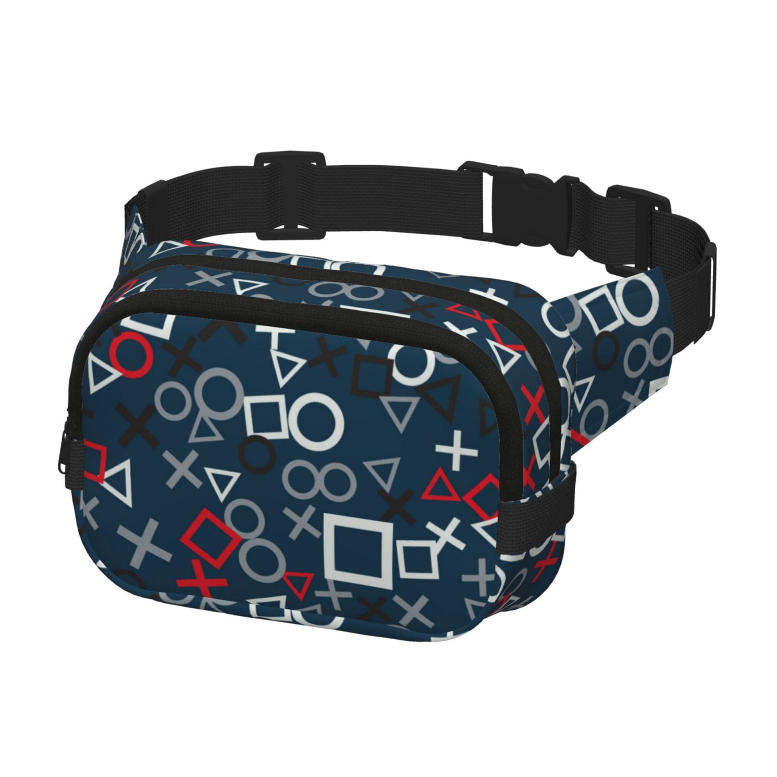 Picia Navy Blue Geometric Print Square Double-Layer Waist Bag Mini Adjustable Waist Belt Bag Exercise Running Travel Hiking