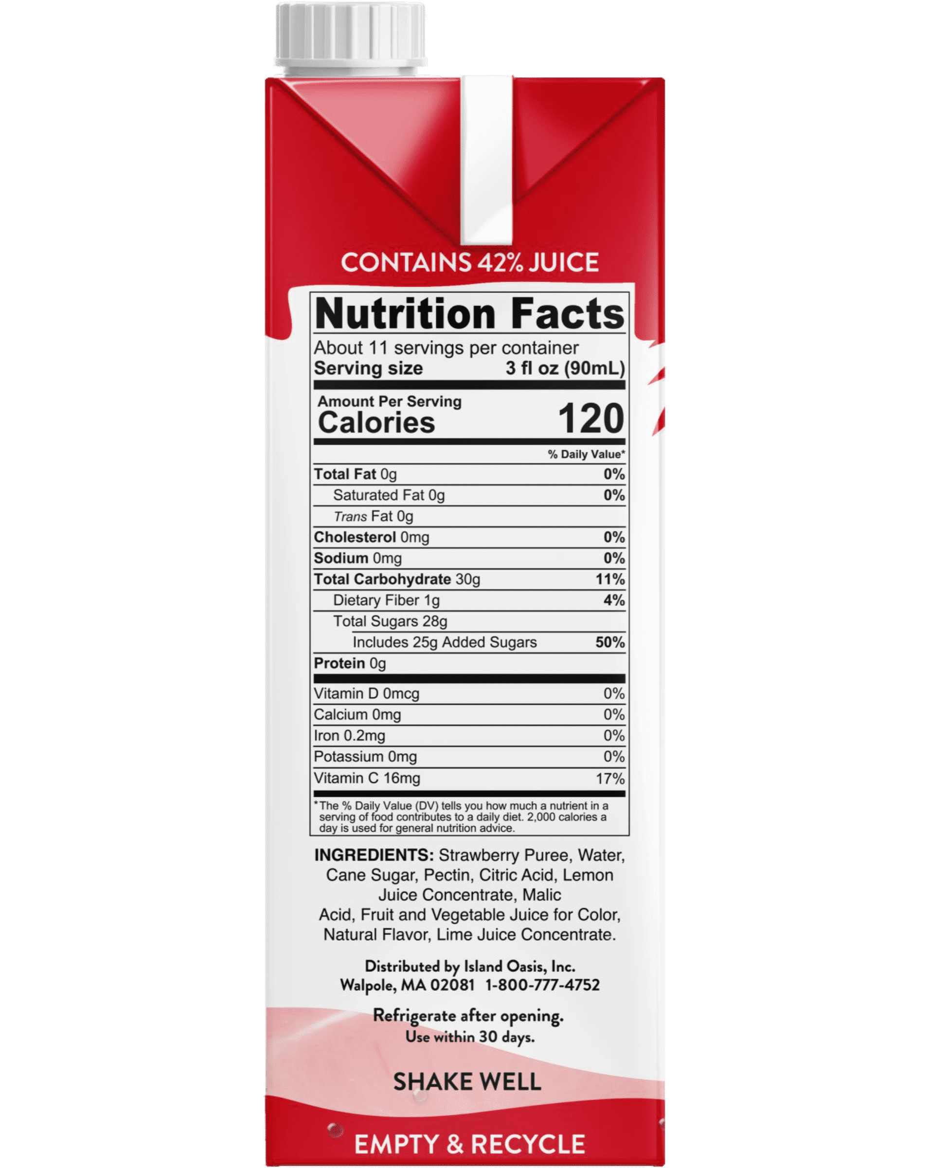 Island Oasis Strawberry Fruit Puree, 1 Liter Carton (pack of 2) with By The Cup Coasters