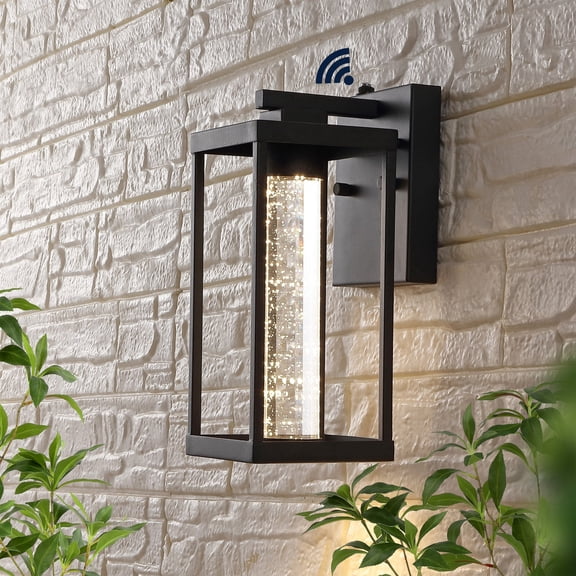 JONATHAN Y Juno 4.75" 1-Light Industrial Vintage Iron/Seeded Glass with Dusk-to-Dawn Sensor Integrated LED Outdoor Sconce, Black