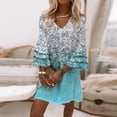 thumbnail image 4 of Vestido corto de manga de siete cuartos para mujer, Jersey holgado con cuello en V, elegante, estilo dulce, estampado, 2023, 4 of 4