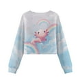 thumbnail image 5 of COEQINE Trendy Girls Crop Top Long Sleeve Sweatshirt, Cute Fall Winter Fashion Pullover with Dropped Shoulder for Kids Juniors Age 13-14, Axolotl Rainbow Blue, 5 of 7