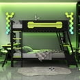 thumbnail image 2 of Aukfa Full over Full Bunk Bed with Built-In Desks, USB Charging Ports & Pegboard Organizer, Wood E-Sports Gaming Bed Frame for Kids/Teens, Green, 2 of 8