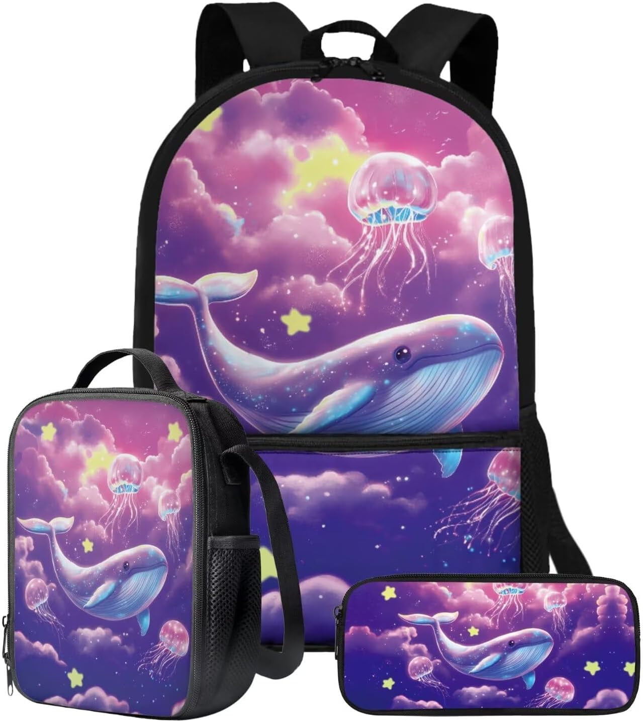 Cute Sloth Print Backpack and Lunch Box Set for Kids, Flowers