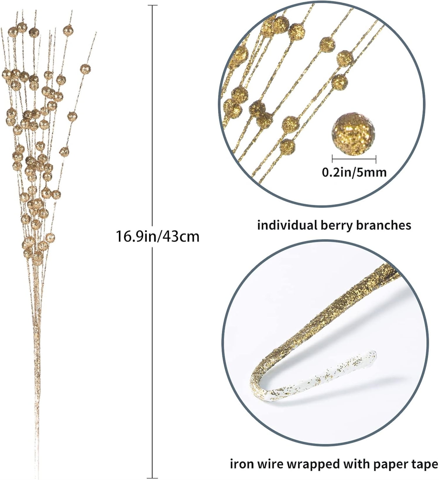 Artificial Glitter Berry Stems ,Christmas Tree Stems Ornaments,Bexikou 24 Pcs 17" Decorations Christmas Decorative Tree Picks Branches Glittery Twigs for Christmas Tree Wreath Gift Vase Decor Party