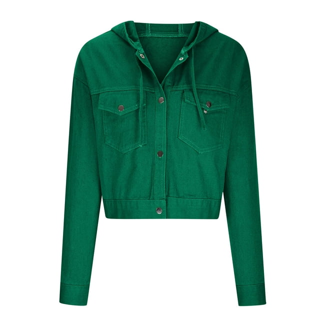 IROINID Veste Courte en Denim pour Femme Veste Col à Revers Couleur Unie Manches Longues Confortable Manches Longues Sans Capuche Manteau Décontracté Vestes Manteau Ample, Vert