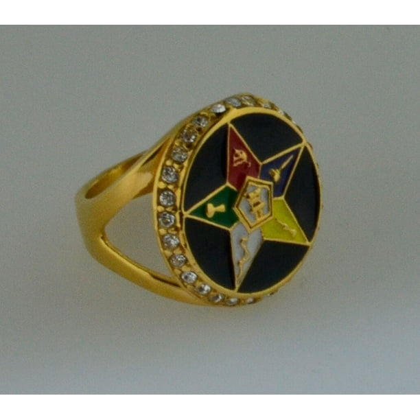 Masonic Rings Order of The Eastern Star Rings Gold Color w Black OES Ring Adult Unisex Size 5