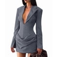 thumbnail image 3 of Women'S Knit Bodycon Dress Long Sleeve V Neck Bodycon Sheath Dress Elegant Party Mini Dress Blue S, 3 of 9