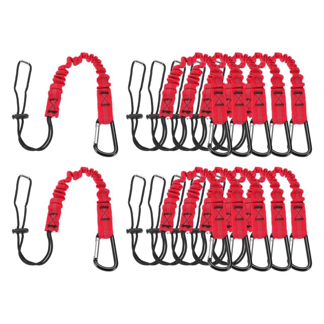 Retractable Tool Lanyard with Single Aluminum Buckle and Adjustable Loop End, Safety Fall Protection Tools Leash Red 2ft