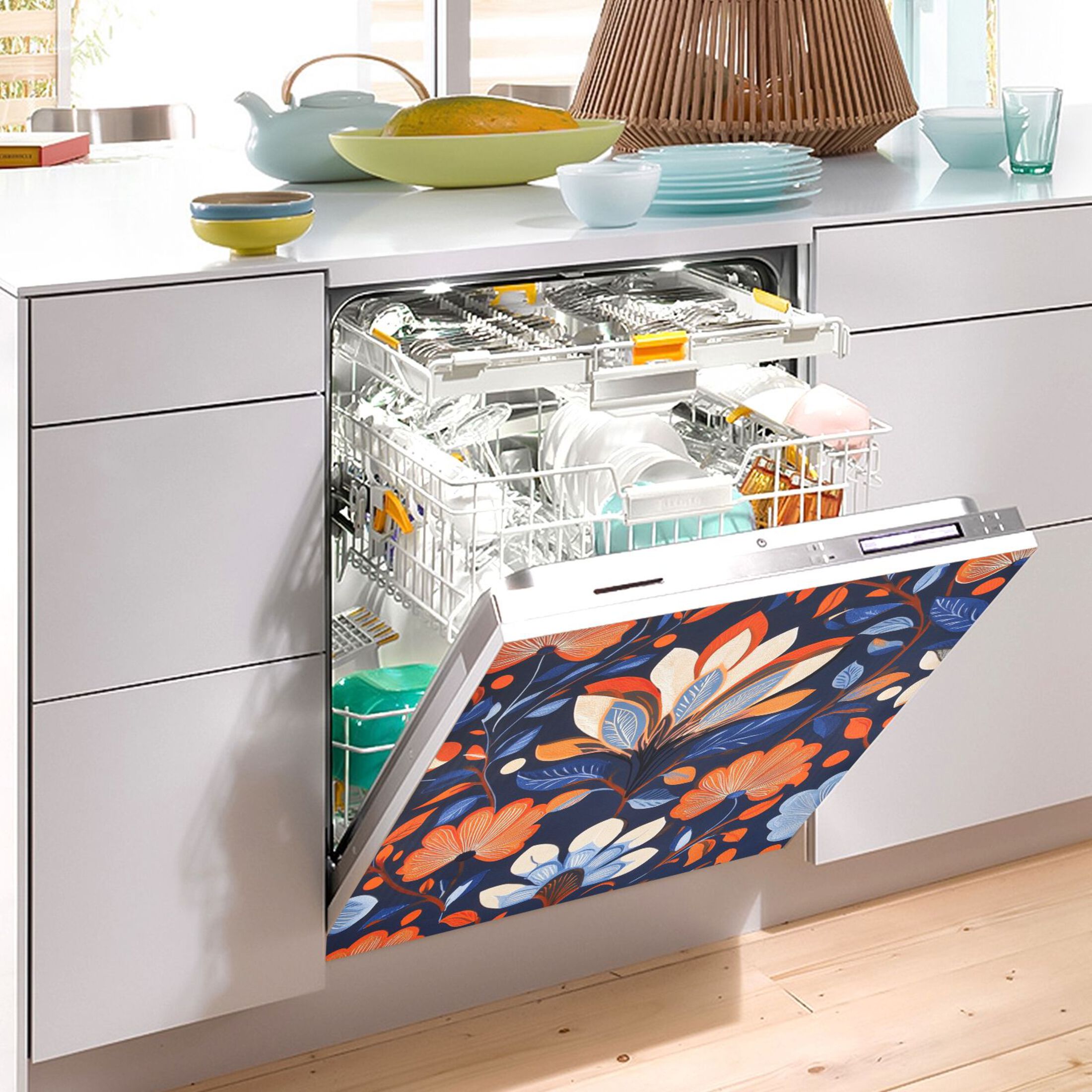 Dishwasher Magnetic Sticker 23x26 Inch Refrigerator Magnetic Sticker Washing Machine Magnetic Sticker Kitchen Panel Magnetic Sticker Home Decor Beautiful Orange Lotus