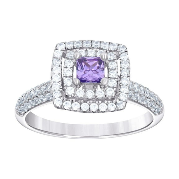 925 Sterling Silver Womens Purple White Princess-cut Round Cubic Zirconia Square Fashion Ring 10x2.1mm Wide Size 7 Ring