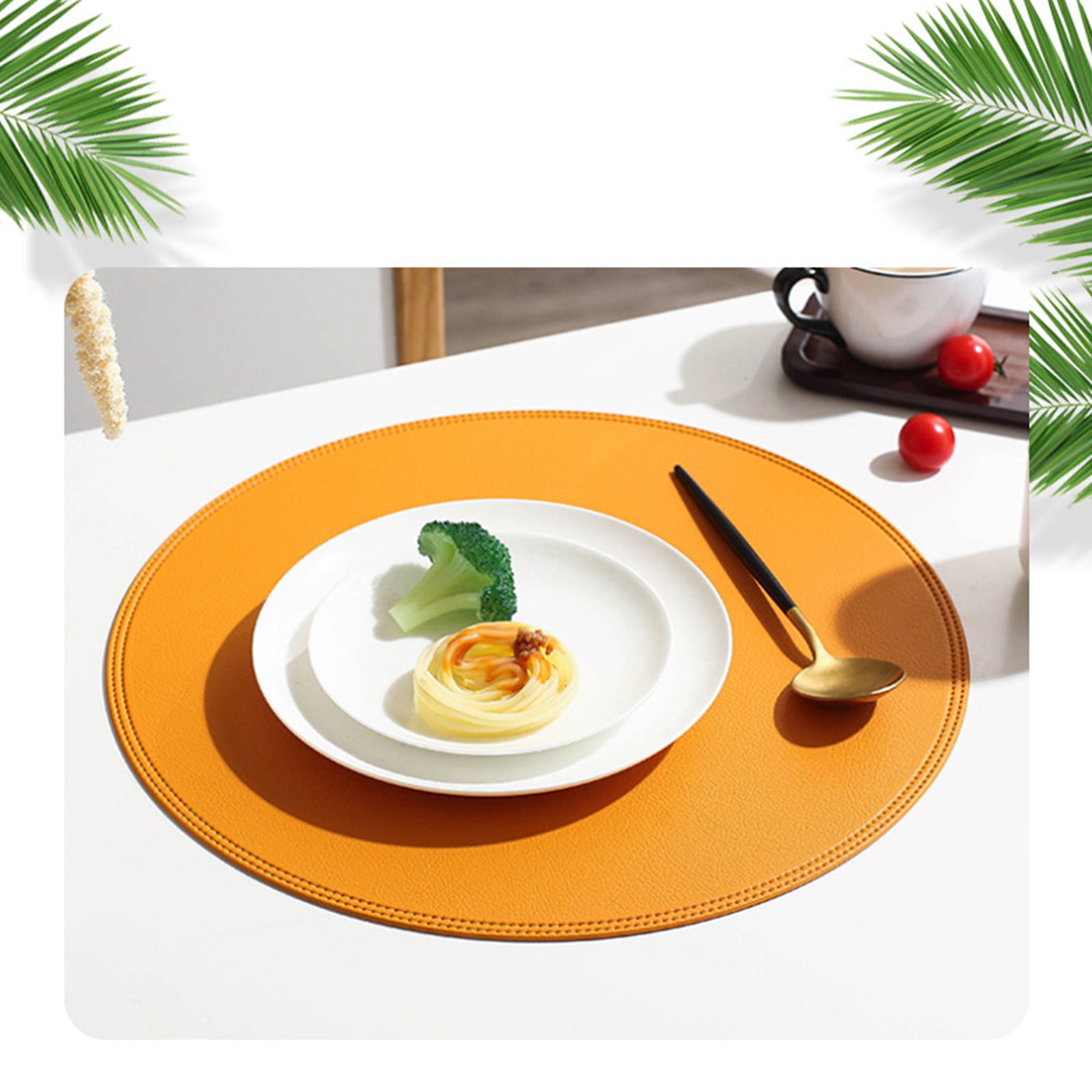Jovono Faux Leather Round Placemats and Coasters, Coffee Mats Kitchen Table  Mats, Waterproof, Easy to Clean