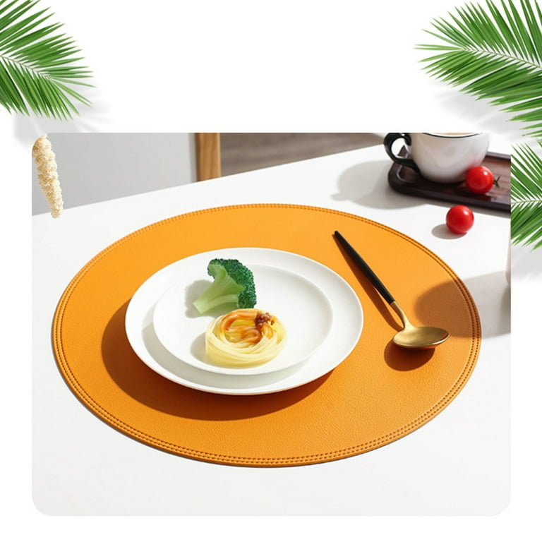 Clearance!lulshou Round Leather Placemat Solid Colour Faux Leather Placemats , Coffee Mats, Kitchen Table Mats, Waterproof, Easy to CleanKitchen Table