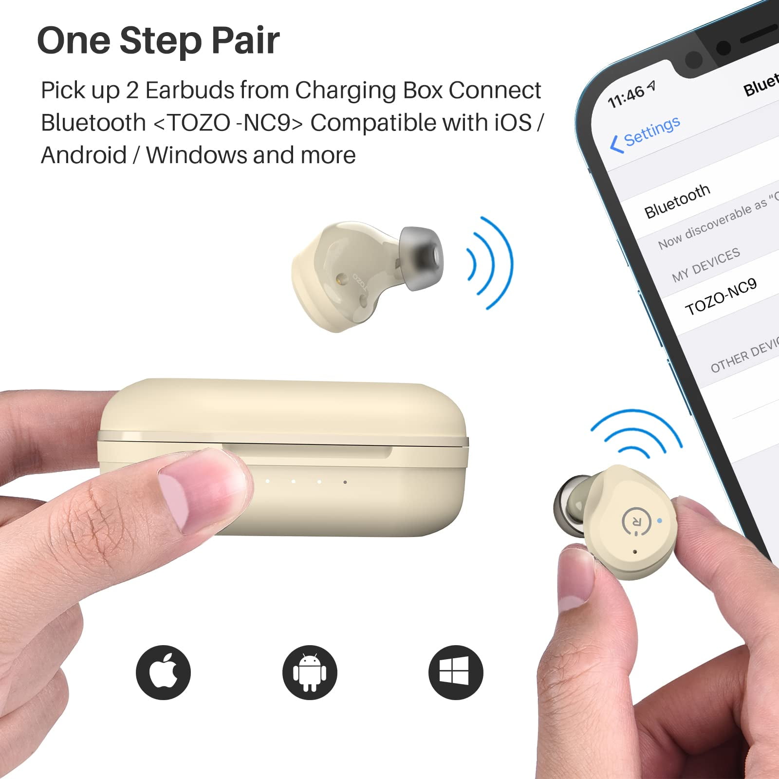 TOZO Wireless Earbuds Stereo Earbuds with 2 Active Noise Cancelling Mics,Deep Bass,59H Play,IPX6 Waterproof,Wireless Charging Case,Lightweight,Bluetooth 5.3 In-Ear Headphones for Sport Running Travel