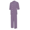 thumbnail image 5 of Women's Cotton Linen Shirt & Pants Set - Long Sleeve Solid Color Casual Suit, Xl, Purple, 5 of 9